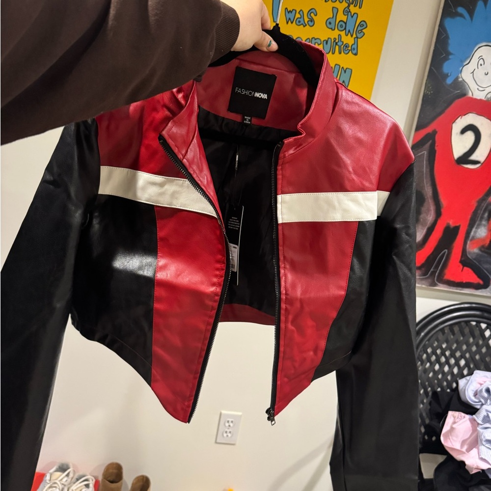Fashion Nova Red and Black Bomber Jacket Sporty Style